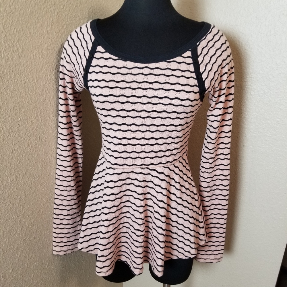 Free People Striped Long Sleeve Sweater